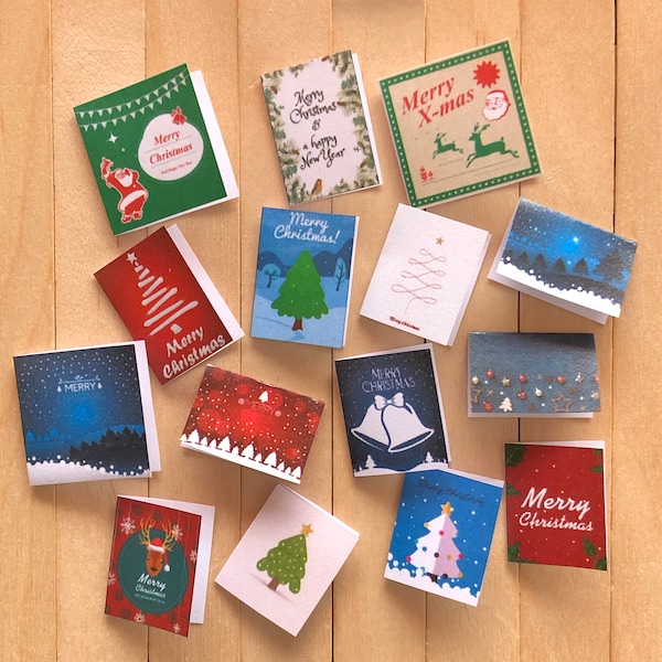 Mini Christmas cards set of 15 - printable download - 1:6 scale