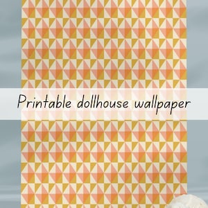 Retro colourful triangles dollhouse wallpaper 1:6 scale printable download