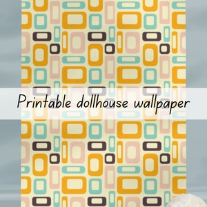 Retro bunte Quadrate Puppenhaus Tapete 1:6 druckbare Download