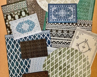 Moroccan Style Printable Dollhouse Rugs, 1:12 scale miniature download (PDF PNG)