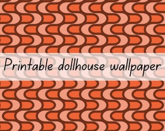 Retro colourful waves dollhouse wallpaper 1:6 scale printable download