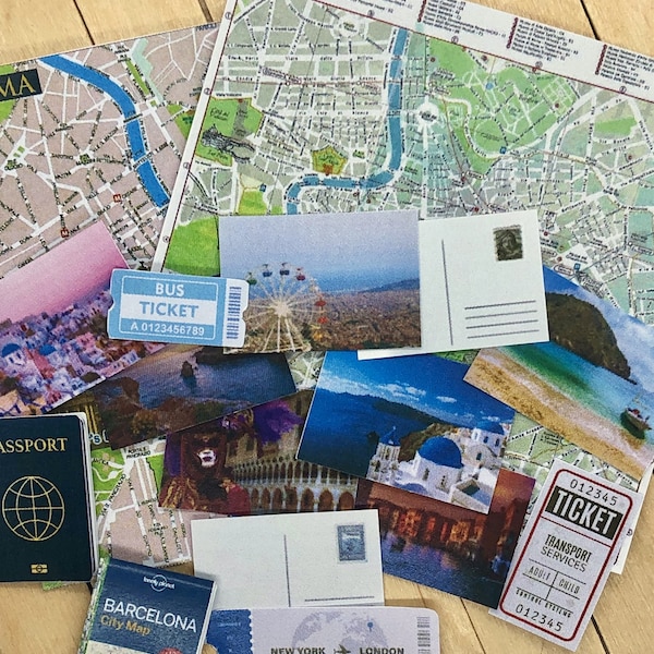 Mini tourist bundle with maps, postcards, tickets and passport -  dollhouse printable - 1:6 scale