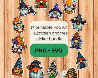 Pop Art Halloween gnomes sticker bundle - PNG SVG digital download
