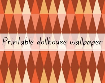 Retro colourful diamonds dollhouse wallpaper 1:6 scale printable download
