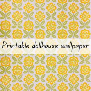 Retro vintage flower dollhouse wallpaper 1:6 scale printable download