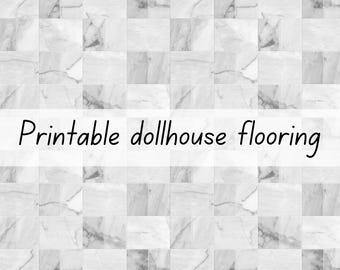 Tiled dollhouse flooring kitchen bathroom grey white 1-6 & 1-12 scale printable download