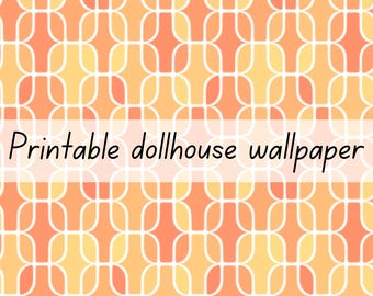 Retro yellow orange dollhouse wallpaper 1:6 scale printable download