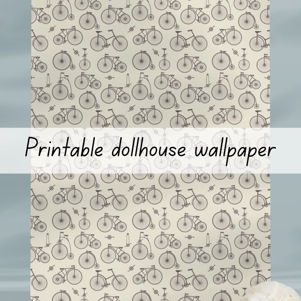 Bicycle retro vintage dollhouse wallpaper 1:6 scale printable download