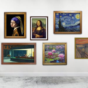 Mini dollhouse art gallery famous paintings - 1:6 scale printable download