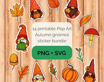 Pop Art Autumn gnomes sticker bundle - PNG SVG digital download