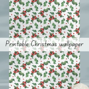 Papier peint maison de poupée à imprimer avec houx de Noël à l&#39;échelle 1:6 à télécharger
