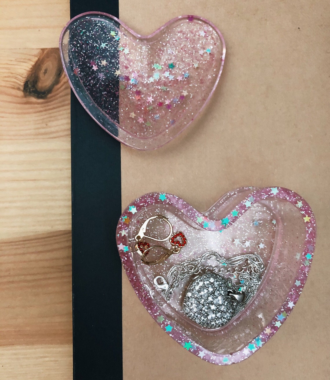 Handmade Pink Glitter Heart Shapped Jewlery Box | Etsy