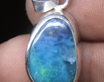 Gem Silica Necklace in 950 Silver – Rare Chrysocolla Chalcedony – Fine Artisan Jewelry – High Grade Blue Gemstone Pendant – One of a Kind