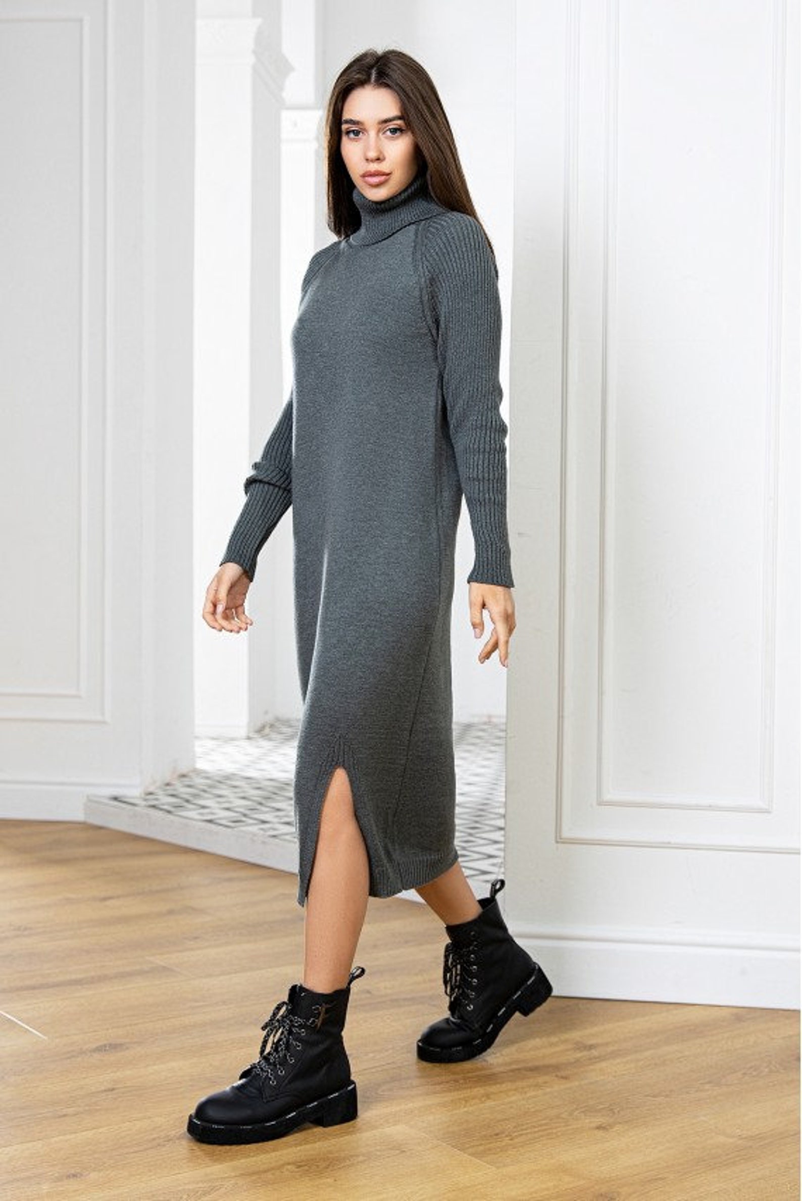Knitted Dress midi office dresset Dress Cotton sweater | Etsy