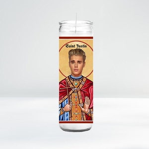 Saint Justin Celebrity Prayer Candle | 8&quot; Unscented | Funny Gift Idea