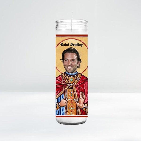 Saint Bradley Cooper Celebrity Prayer Candle | 8" Unscented | Funny Gift Idea