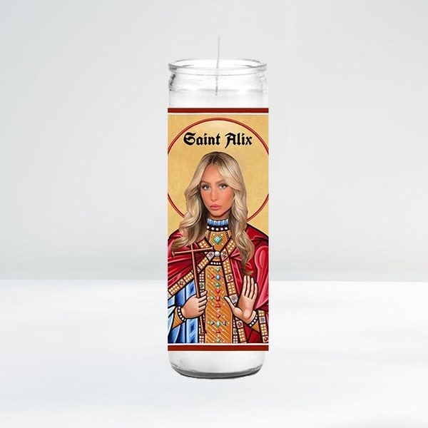 Saint Alix Earle Celebrity Prayer Candle | 8" Unscented | Funny Gift Idea
