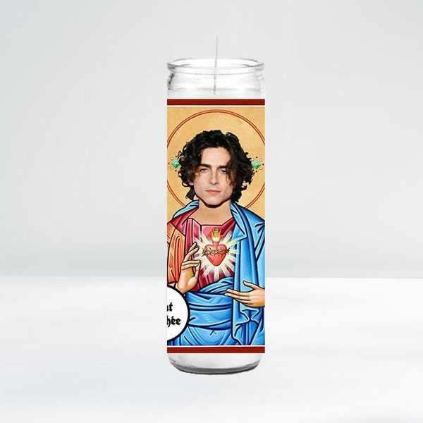 Saint Timothée Chalamet Celebrity Prayer Candle | 8" Unscented | Funny Gift Idea