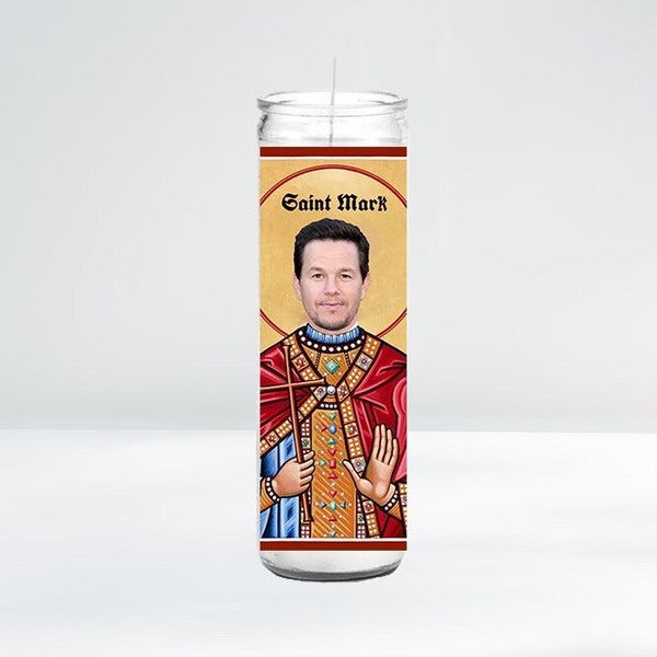 Saint Mark Wahlberg Celebrity Prayer Candle | 8" Unscented | Funny Gift Idea