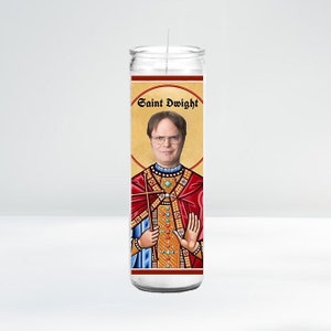 Saint Dwight Shrute Celebrity Prayer Candle | 8&quot; Unscented | Funny Gift Idea