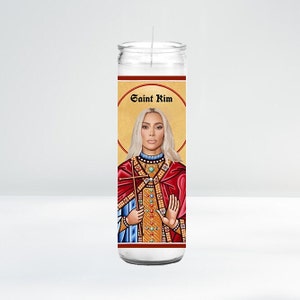 Saint Kim Celebrity Prayer Candle | 8&quot; Unscented | Funny Gift Idea