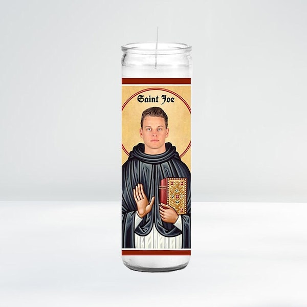 Saint Joe Burrow Celebrity Prayer Candle | 8" Unscented | Funny Gift Idea