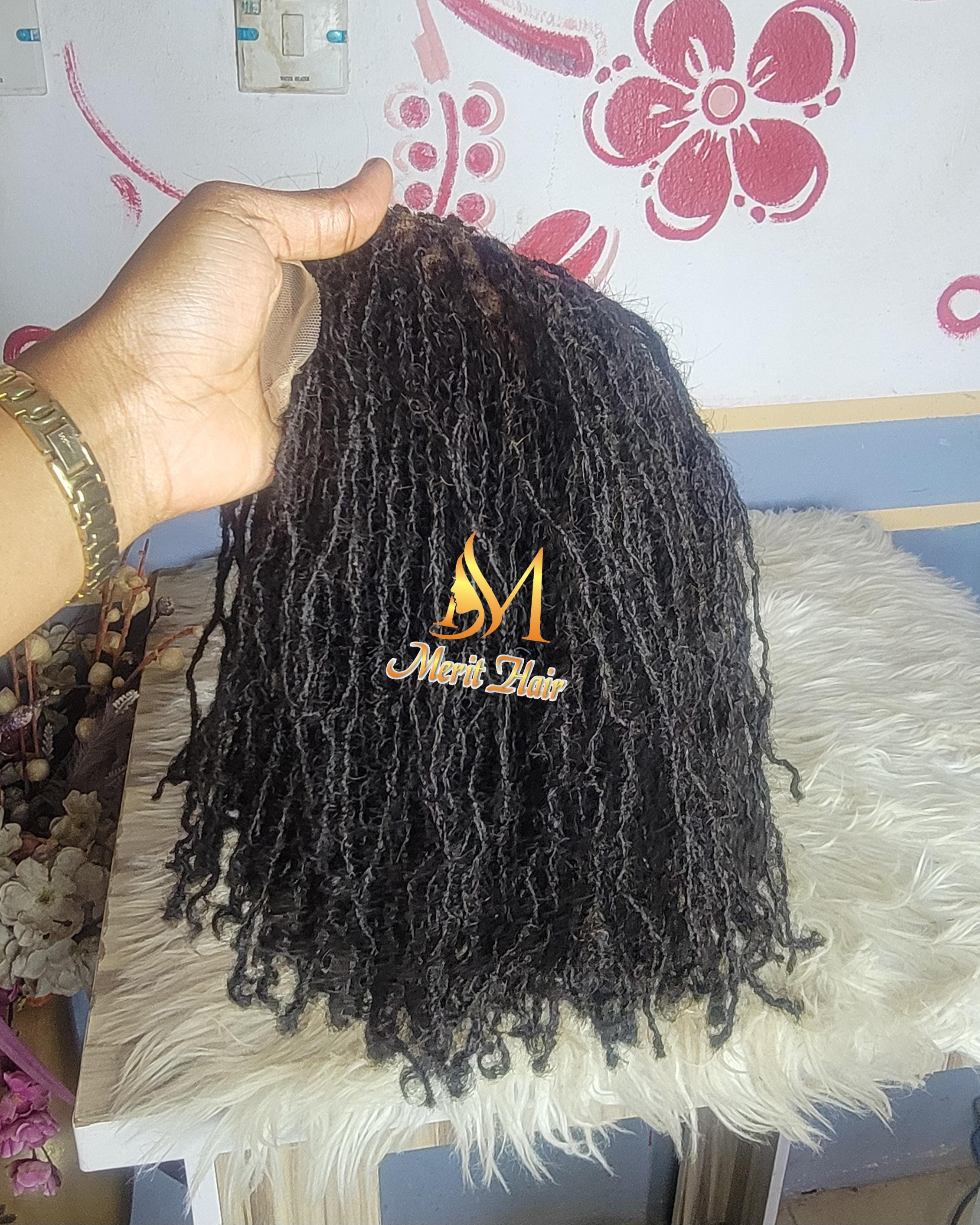 10 inches Human hair sister locs topper.clip on .Full density 6*6 lace  small loc,full lace wig wigs for black women sister loc.microlocs