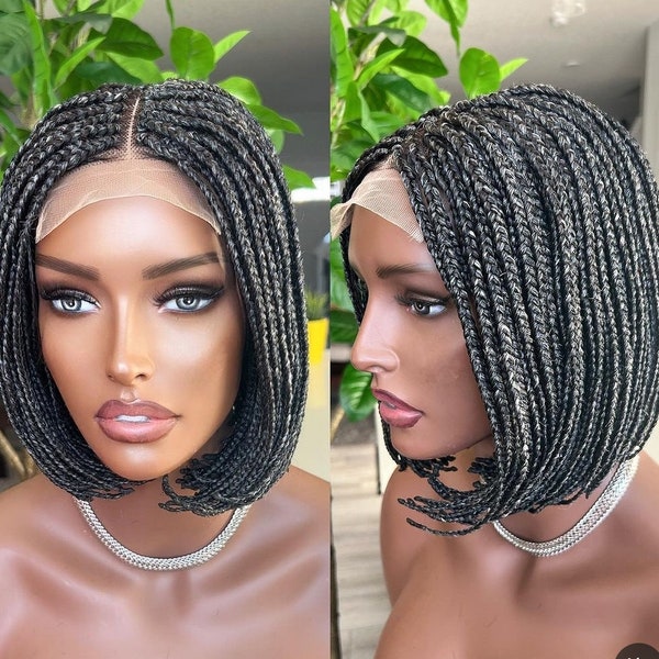 Ready to ship Salt and pepper Box braided wig ,ombre wigs cornrow wig lace wigs wig dreadlocks fauxlocs wig wigs for black women short wig