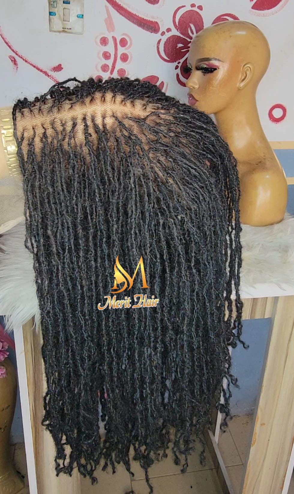 20 inches Human hair sister locks topper.clip on .Full density 7*7 lace  small loc,full lace wig wigs for black women sister locs.microlocs