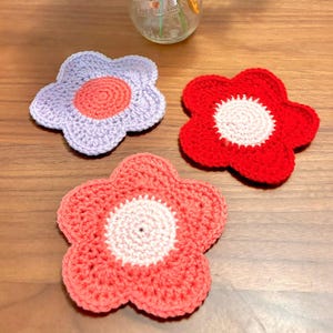 Crochet Flower Coasters | Handmade Gift , Daisy Coasters , Crochet Gifts , Crochet Aesthetic Coasters , Flower Coasters , Retro Home Decor
