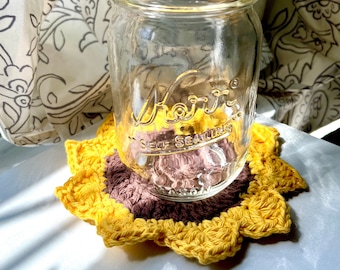Crochet Sunflower Coasters | Handmade Gift , Crochet Coasters , Crochet Gifts , Crochet Flowers , Flower Coasters , Cute Home Decor
