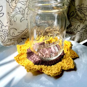 Crochet Sunflower Coasters | Handmade Gift , Crochet Coasters , Crochet Gifts , Crochet Flowers , Flower Coasters , Cute Home Decor