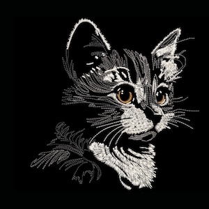ミシン刺繍ファイル - 猫の輪郭のグレーの光効果