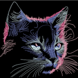 Machine embroidery file - Cat AI contours light effect