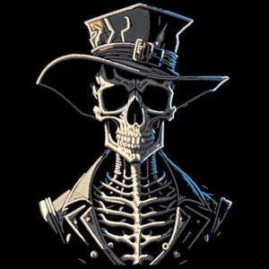 Machine Embroidery File - Skeleton with Hat Light Effect