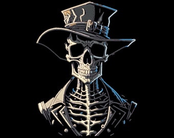 Machine embroidery file - skeleton with hat light effect