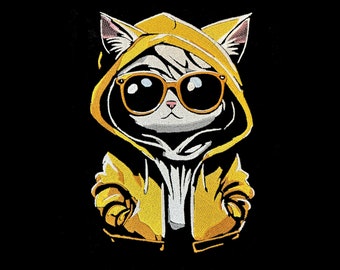 Machine Embroidery File - Cat cool color light effect