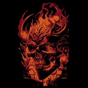 Machine embroidery design - skull in flames light effect