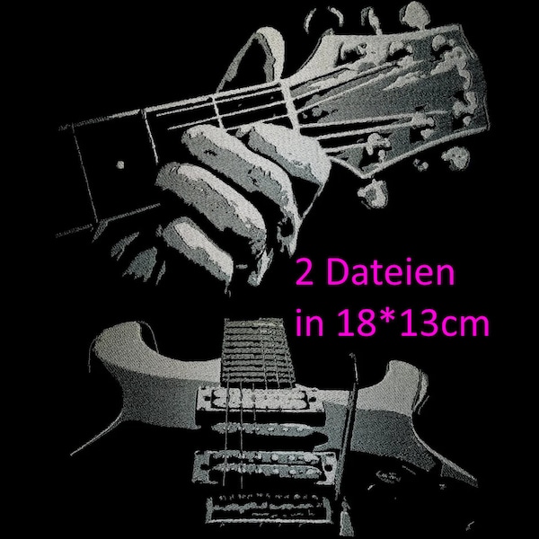 Maschinen Stickdateien - Gitarrengriff und E-Gitarre Lichteffekt oder Mikrofon in 18*13cm