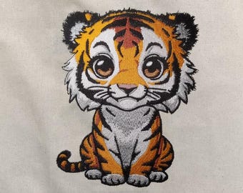 Machine embroidery file - cute tiger 15-16 x 26 cm, 20 x 17 cm JEF