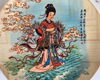 ヴィンテージの中国製竹皿コレクション、歴史を描いた絵皿6枚セット