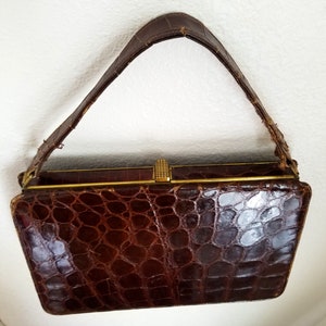 Britische Braune Vintage Alligator Handtasche