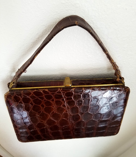 British Brown Vintage Alligator Handbag - image 3