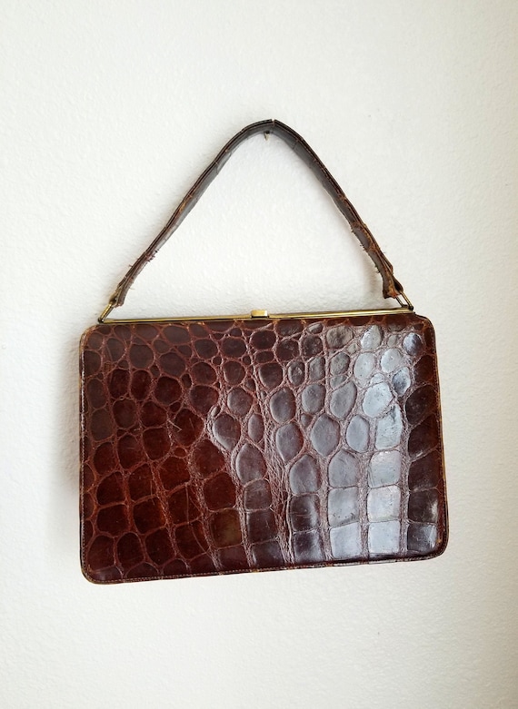 British Brown Vintage Alligator Handbag