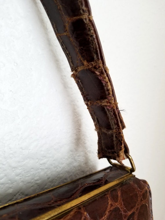British Brown Vintage Alligator Handbag - image 6