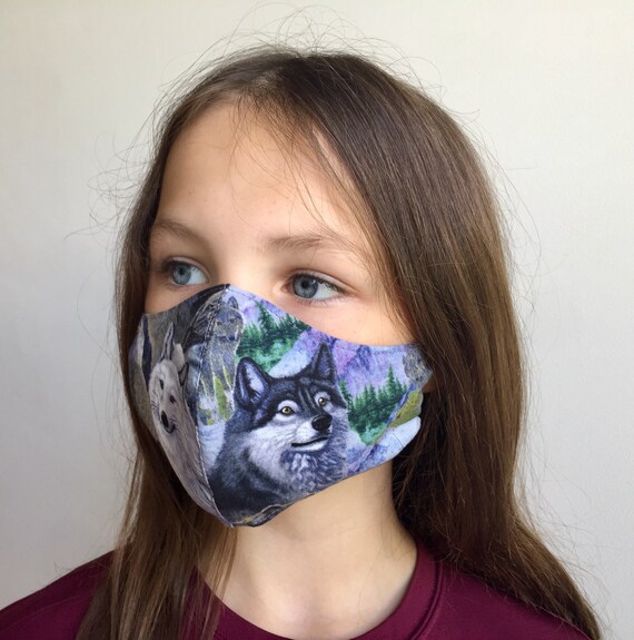 Child S Wolf Face Mask Kid Child Fabric Face Mask With Etsy