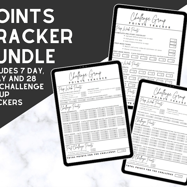 Points Tracker Bundle for Challenge Groups, Accountability, Wellness Group