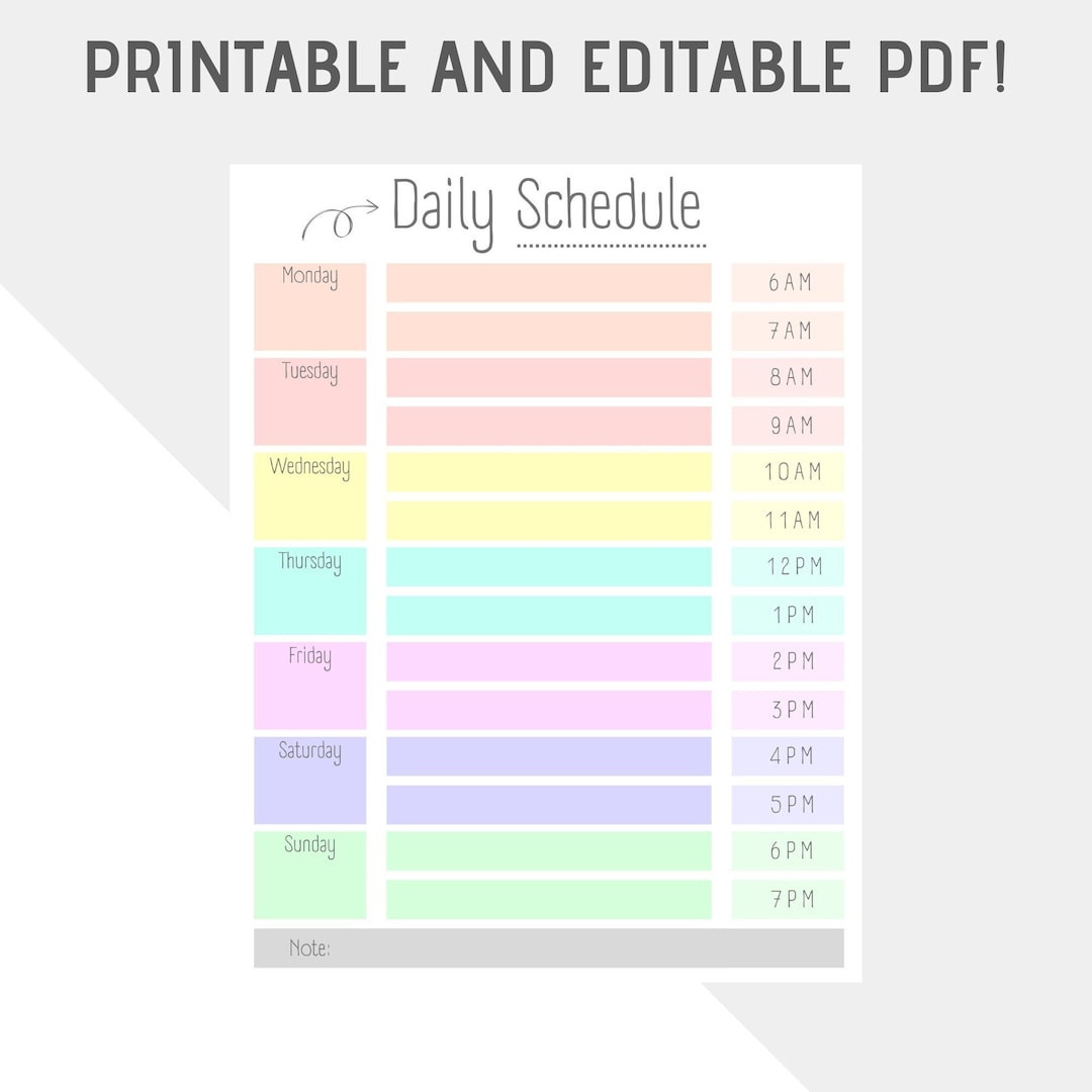 Editable daily schedule template printable daily schedule etsy