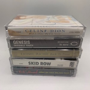 Peut inclure: Une pile de cinq cassettes audio, dont "Falling Into You" de Céline Dion, "Invisible Touch" de Genesis, "Back To Front" de Lionel Richie, l'album éponyme de Skid Row et "When We Were The New Boys" des New Kids on the Block.