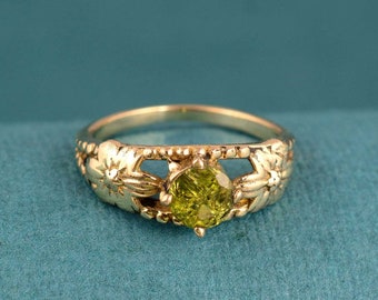 Handmade Brass Peridot Ring: Boho Gemstone Statement Jewelry